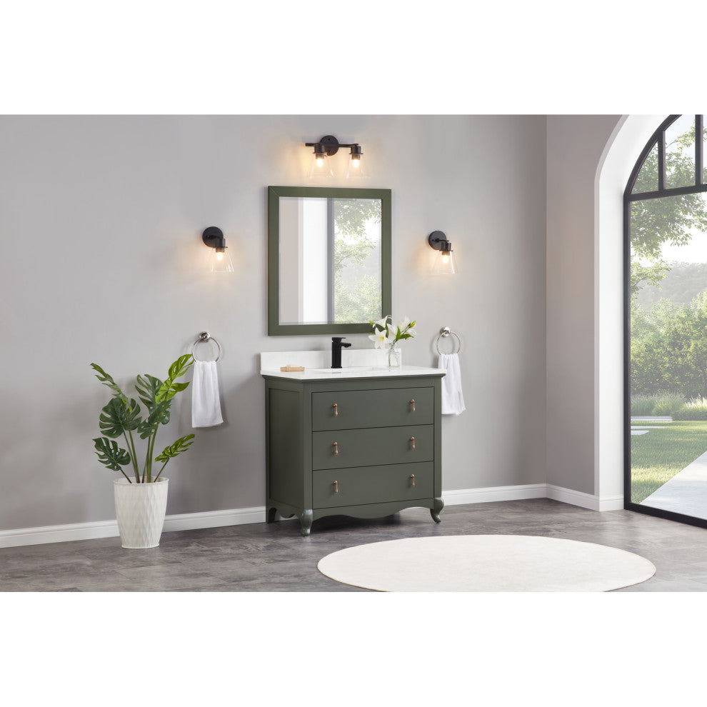 Legion Furniture WS2512 Series Bathroom Sink Vanity, Pewter Green, 36", Artificial Stone Top, Single Sink