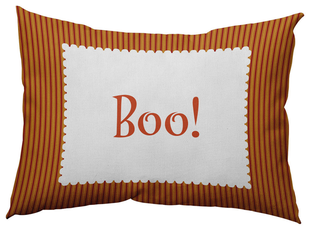 Halloween Boo Ticking Accent Pillow, Dark Red, 14"x20"