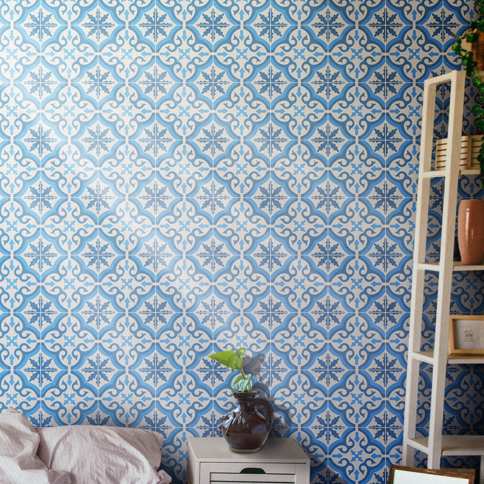 8"x8" Argana Handmade Cement Tile, Dark/Light Blue, Set of 12