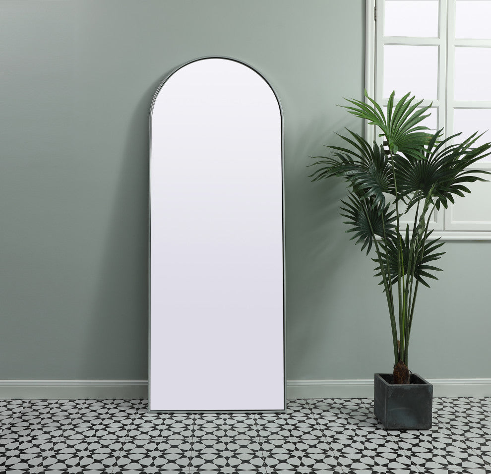 Metal Frame Arch Full Length Mirror 28X74 Inch, Silver