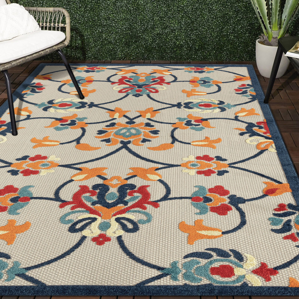 Floral Damask High-Low Indoor Outdoor Area Rug - 2' x 3'