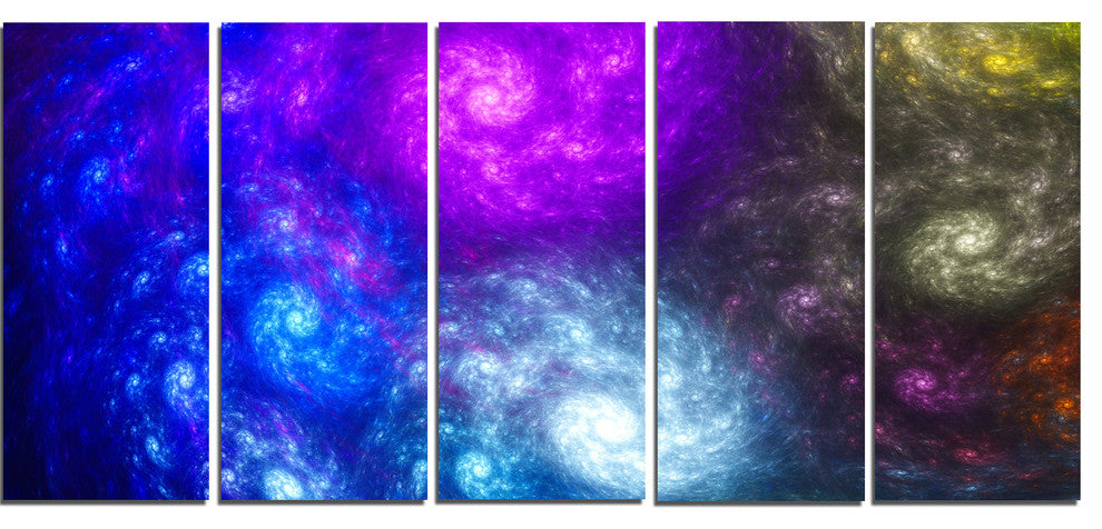 Colorful Fractal Rotating Galaxies, Abstract Wall Art Canvas, 60"x28", 5 Panels