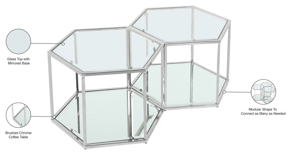 Sei Glass Top Coffee Table With Mirrored Base, Chrome, 2-Piece