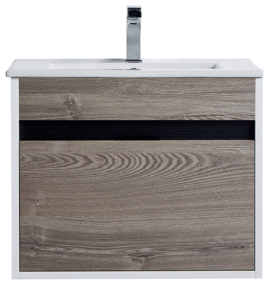 Alpine Wall Mount Bathroom Vanity and Sink, Gray Walnut, 24"