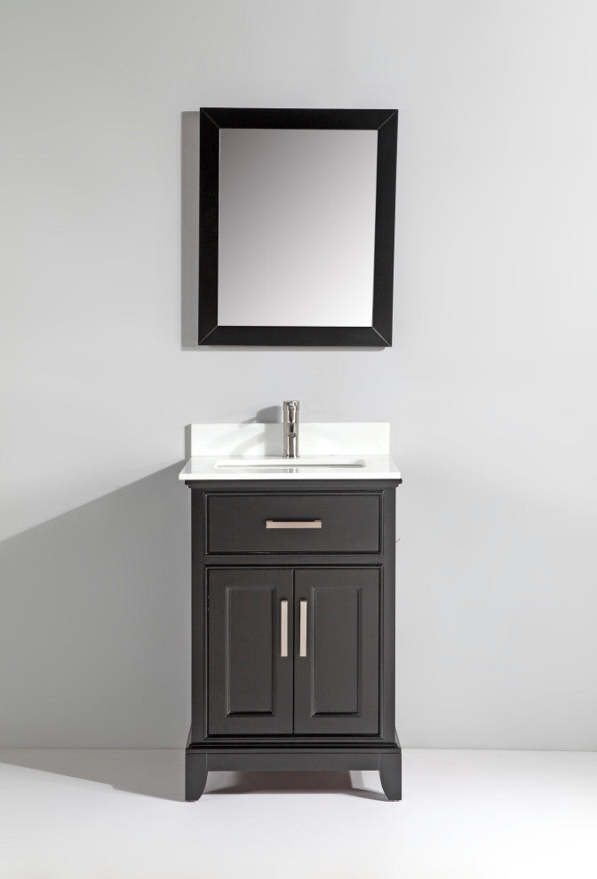 Bathroom Vanity Set With Engineered Marble Top, 24", Espresso, Led Sensor-Switch Mirror