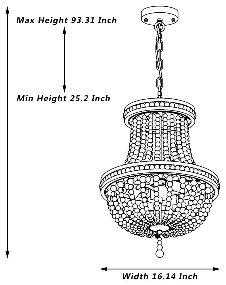 3-Light Lantern Empire Chandelier With Beaded Accents, Oil Rubbed Bronze