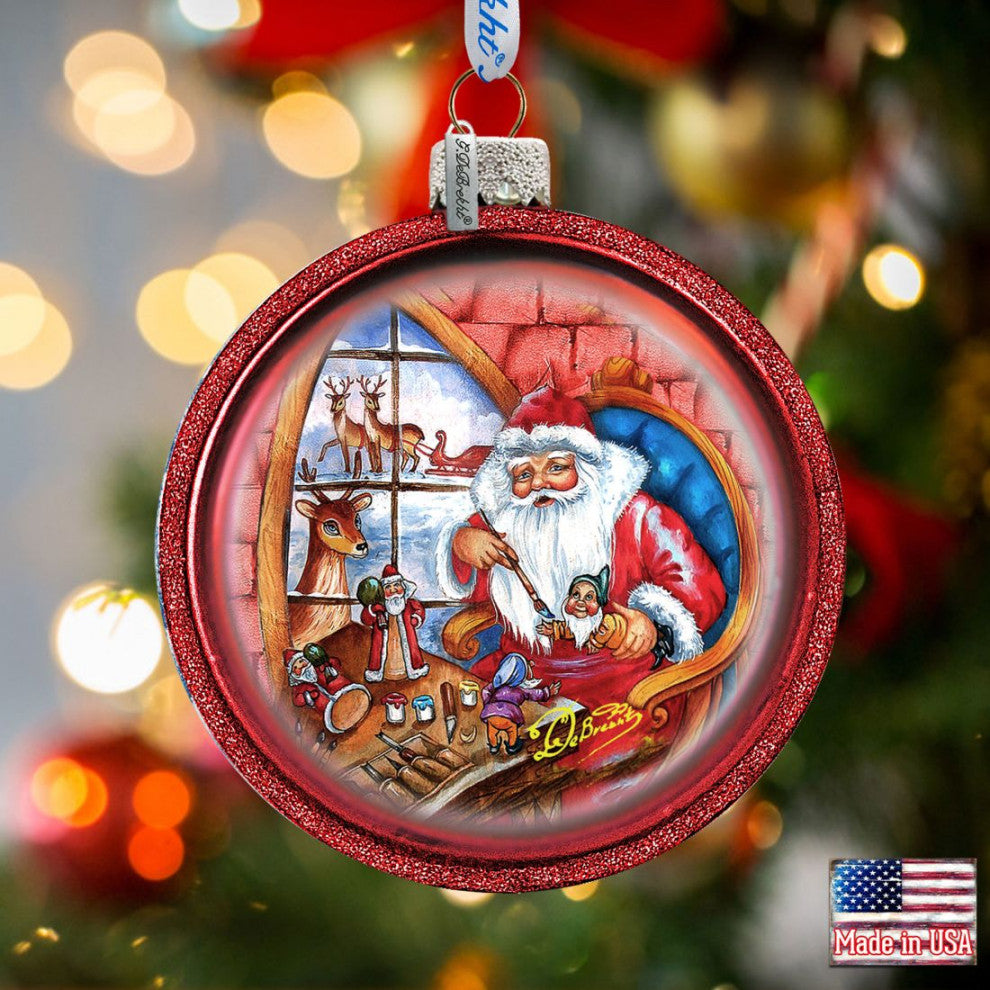 Christmas With Santa Glass Ornament Set of 3 Christmas Decor - Thumbnail 2