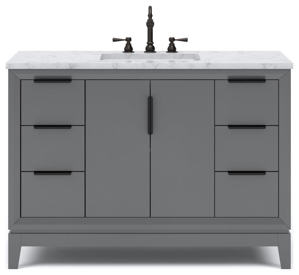 Elizabeth 48" Single Sink Carrara White Marble Vanity, Cashmere Gray