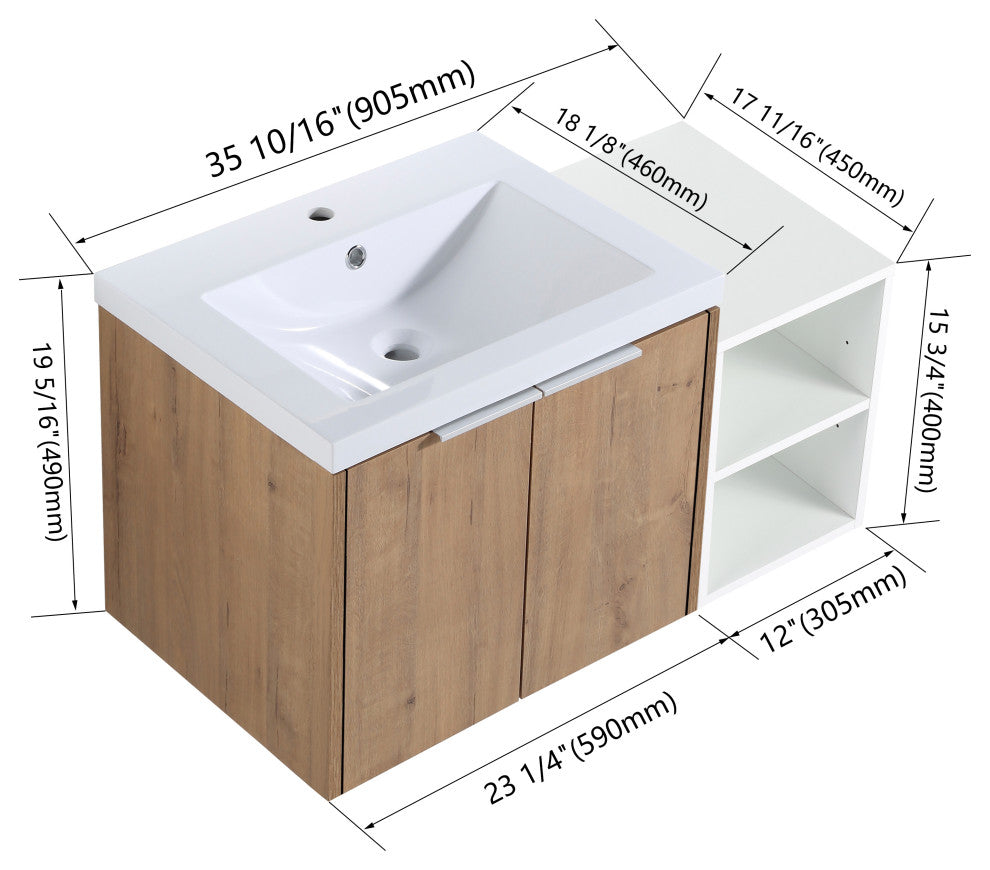 BNK Wall-Mounted Bathroom Cabinet Set with Soft-Close Doors, Imitative Oak, 36inch
