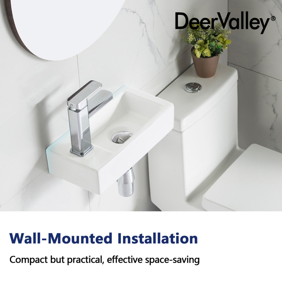 Ceramic Wall Mount Bathroom Sink Small Bathroom White Rectangular Wash Basin
