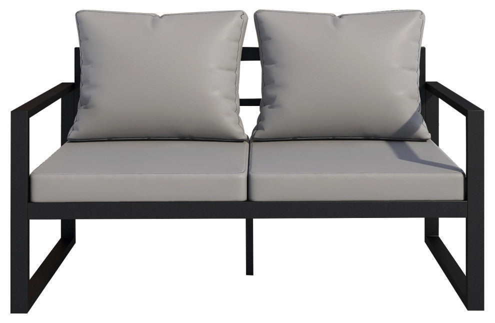 Outdoor Black Metal Patio Loveseat Sofa Chair With Cushions