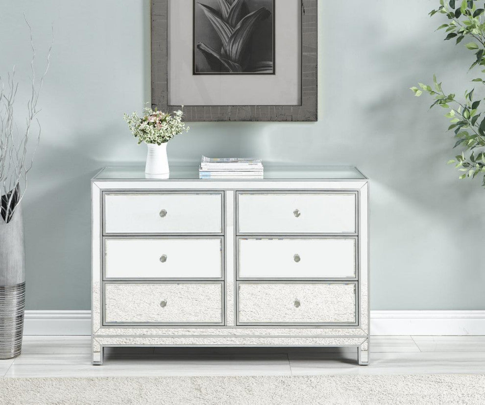 Dresser 6 Drawers 48" W X 18" D" X 32" H, Antique Silver Paint