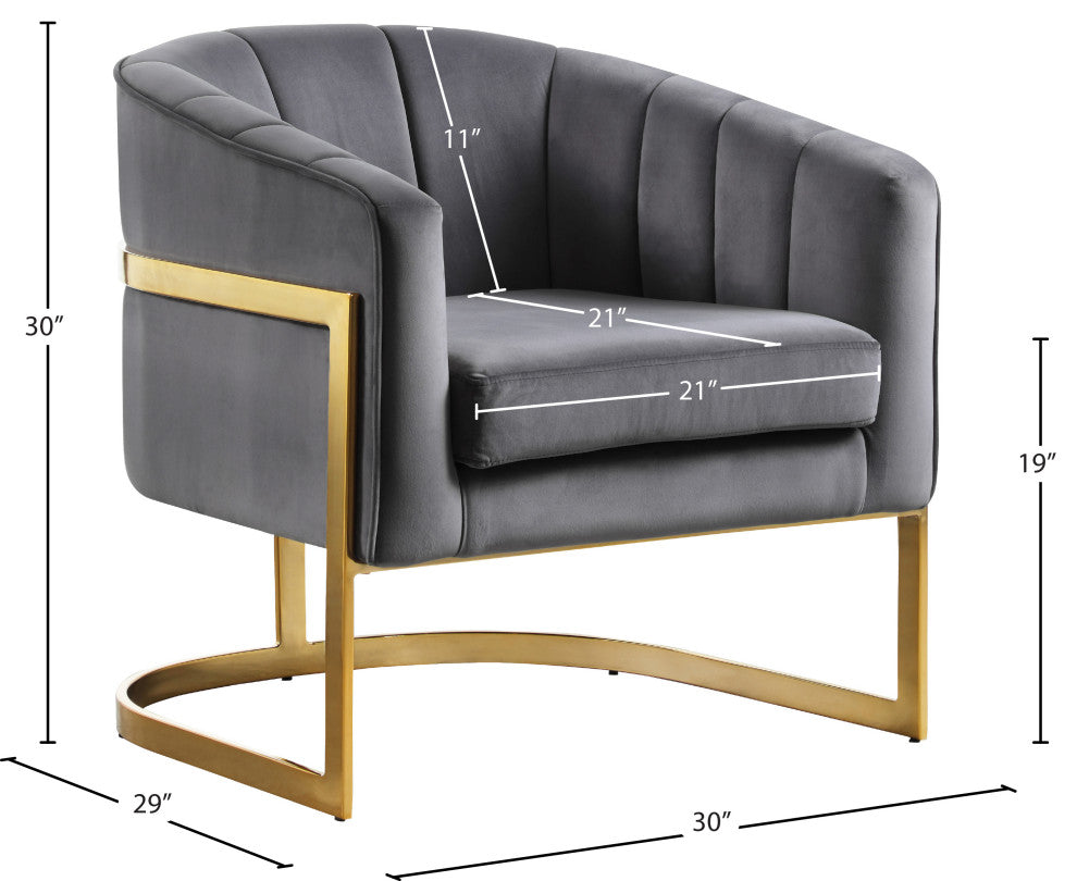 Carter Velvet Upholstered Accent Chair, Gray