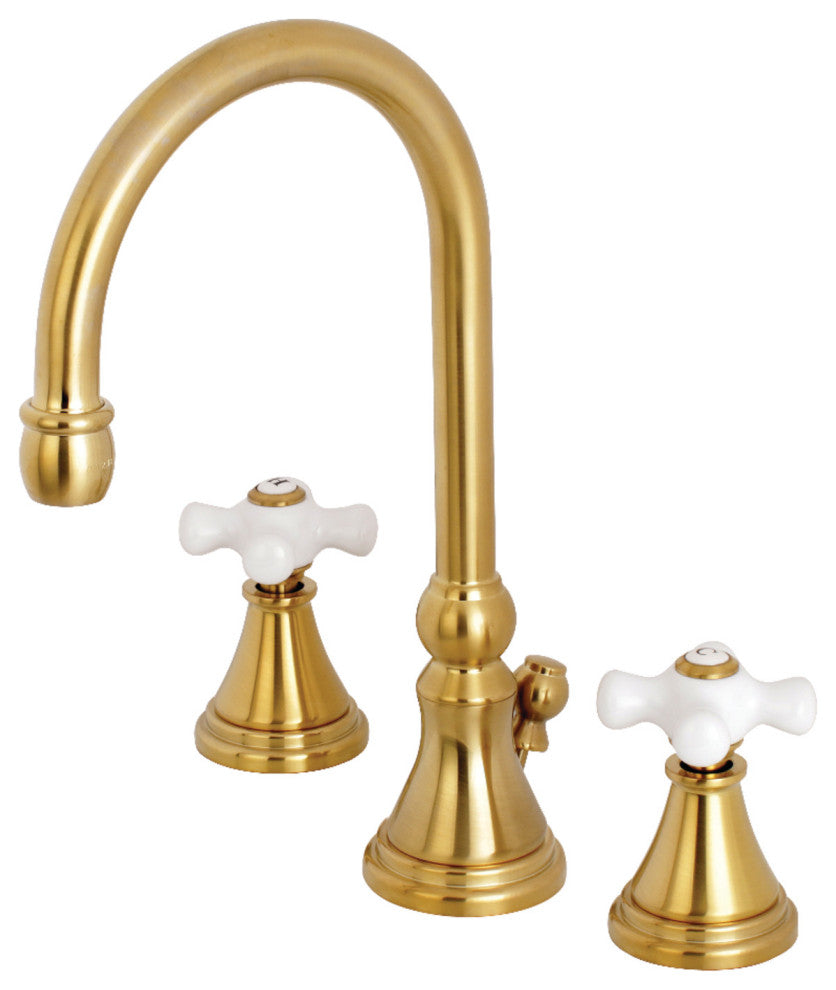Kingston Brass Widespread Bathroom Faucet, Brushed Brass