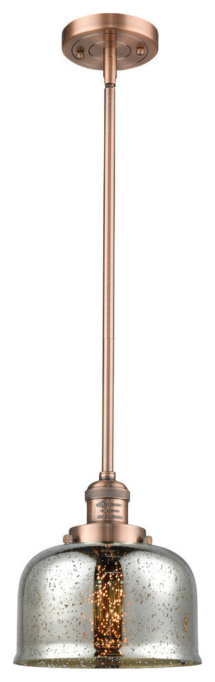 1-Light Large Bell 8" Pendant, Antique Copper, Glass: Silver Mercury