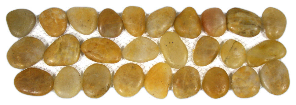 Natural stone tiles, polished amber pebble border for showers, floors