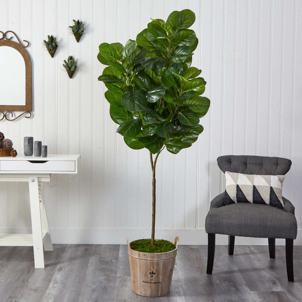 74" Fiddle leaf Fig Artificial Tree, Farmhouse Planter