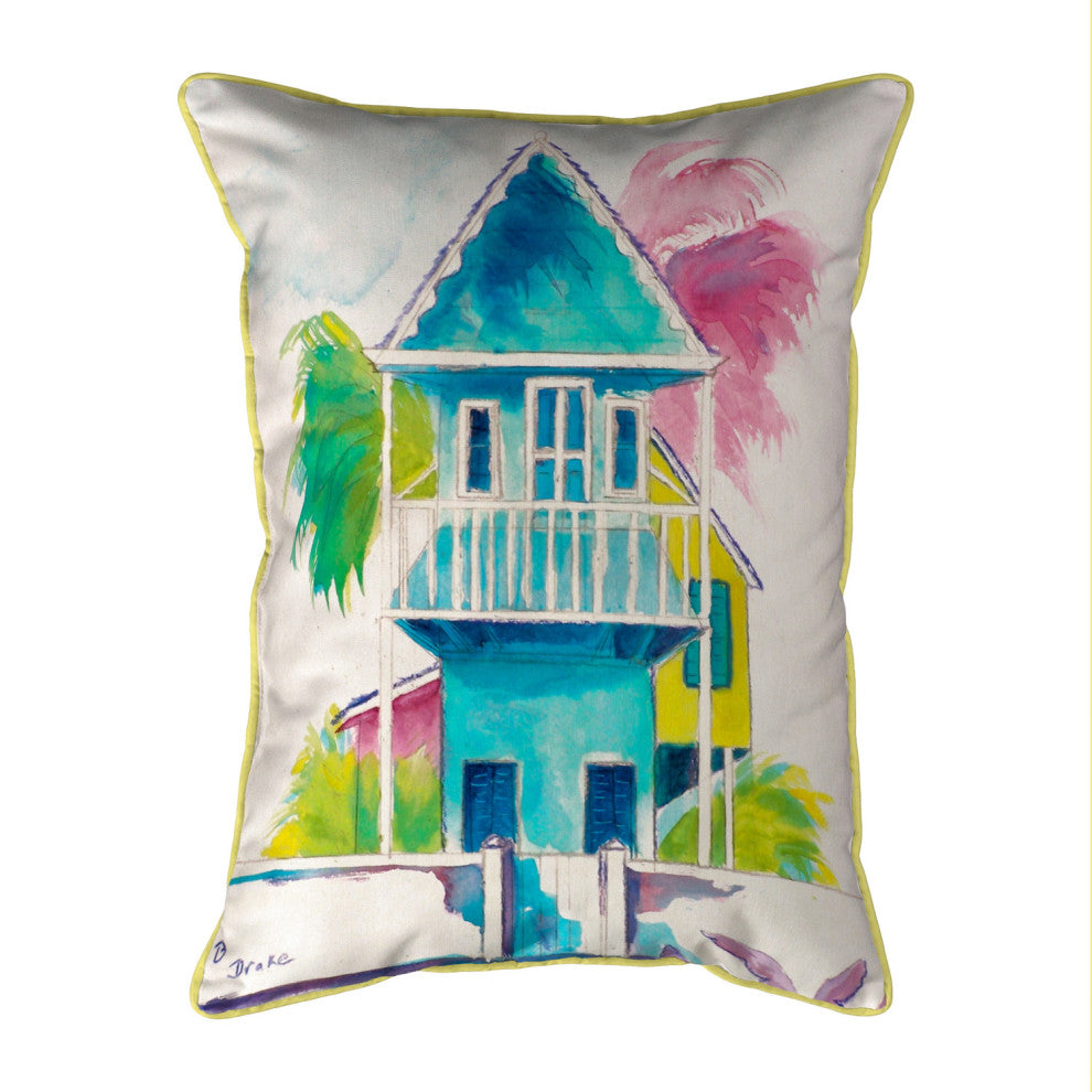 Betsy Drake W. Palm Hut Blue Large Indoor/Outdoor Pillow 16x20