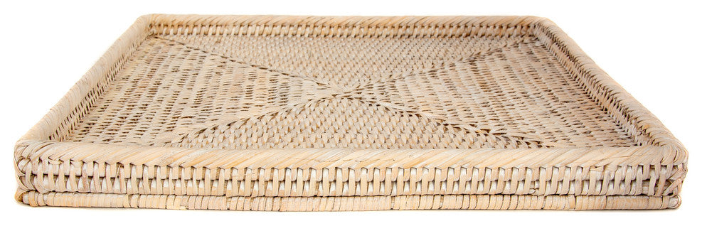 Artifacts Rattan Square Flat Tray, White Wash, 12"x12"x1"