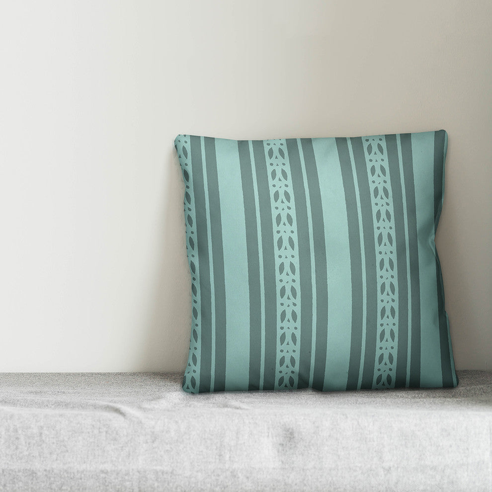 Blue Folk Stripes Throw Pillow, 20"x20"