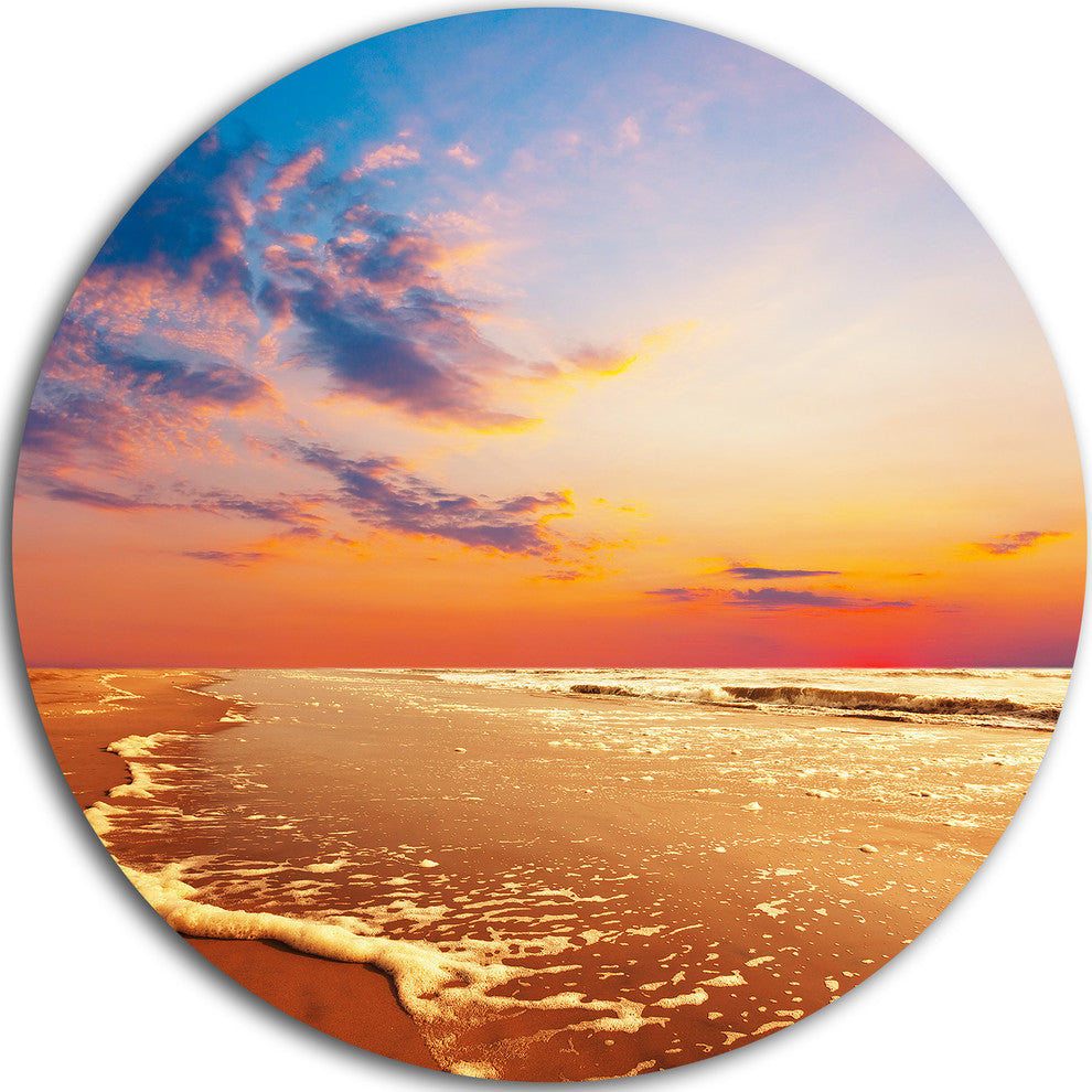 Fascinating Beach With Flowing Waves, Seascape Disc Metal Wall Art, 11"