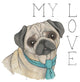 "Puppy Love Pug Color" Digital Paper Print by Elyse DeNeige, 42"x42"