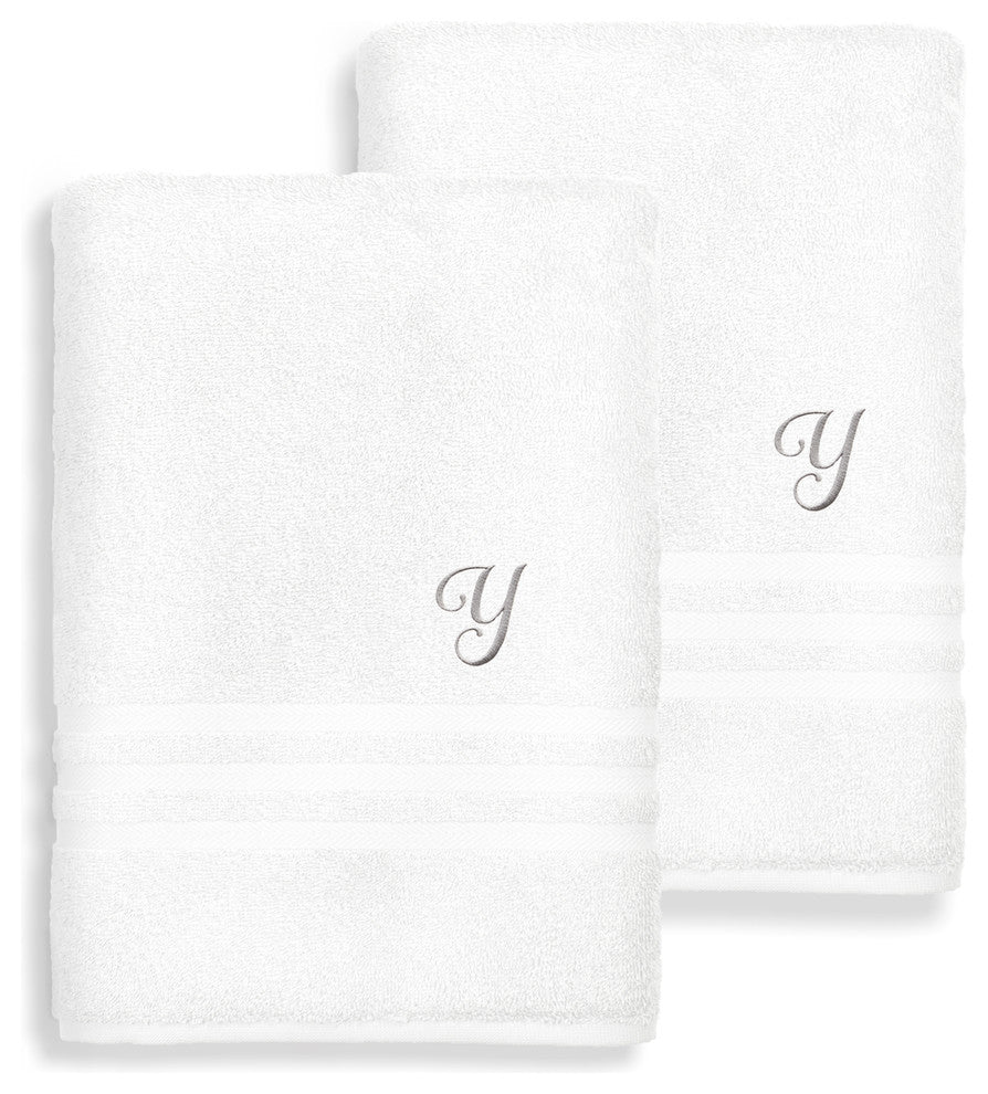 Denzi Bath Sheets With Monogrammed Letter, Set of 2, Y