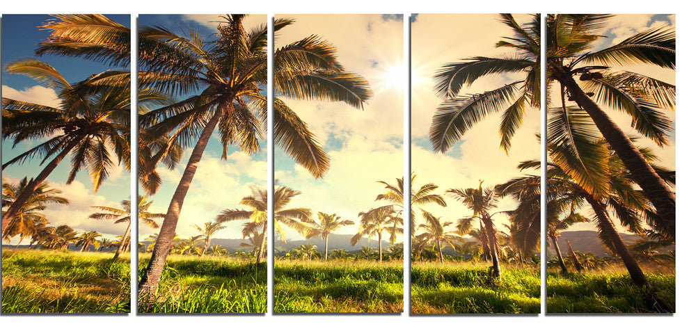 Beautiful Palm Plantation in Hawaii, Landscape Canvas Print, 60"x28", 5 Panels