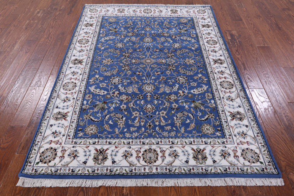 5' 2" X 7' 2" Wool & Silk Persian Nain Hand Knotted Rug - Q13138