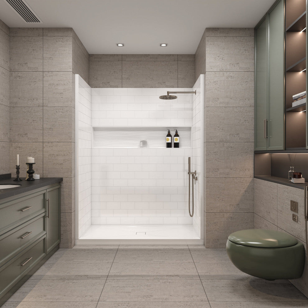 60" x 32" 4-Piece Direct-to-Stud Alcove Shower Wall Kit, White