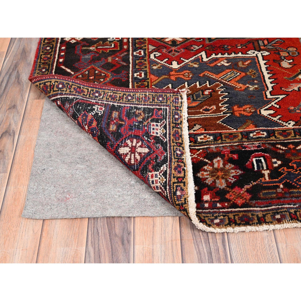 Chili Red Pure Wool Hand Knotted Semi Antique Persian Heriz Rug 8'3"x10'10"