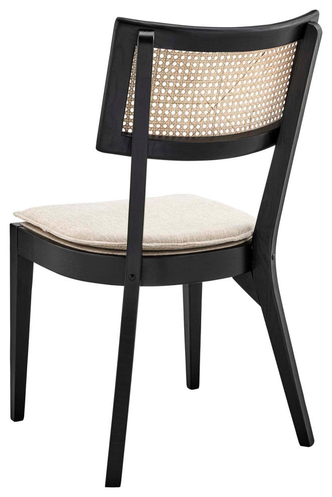 Side Dining Chair, Beige Black, Wood, Modern, Kitchen Cafe Bistro Hospitality