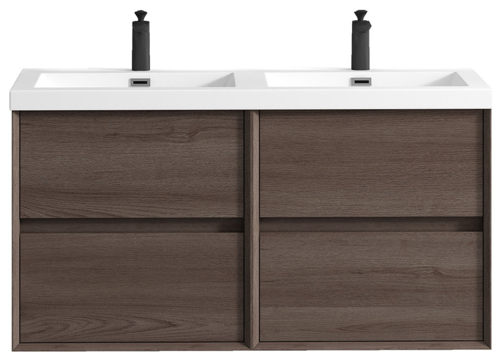 Kingdee Red Oak Wall Mounted Vanity With Reinforced Acrylic Sink, 48"