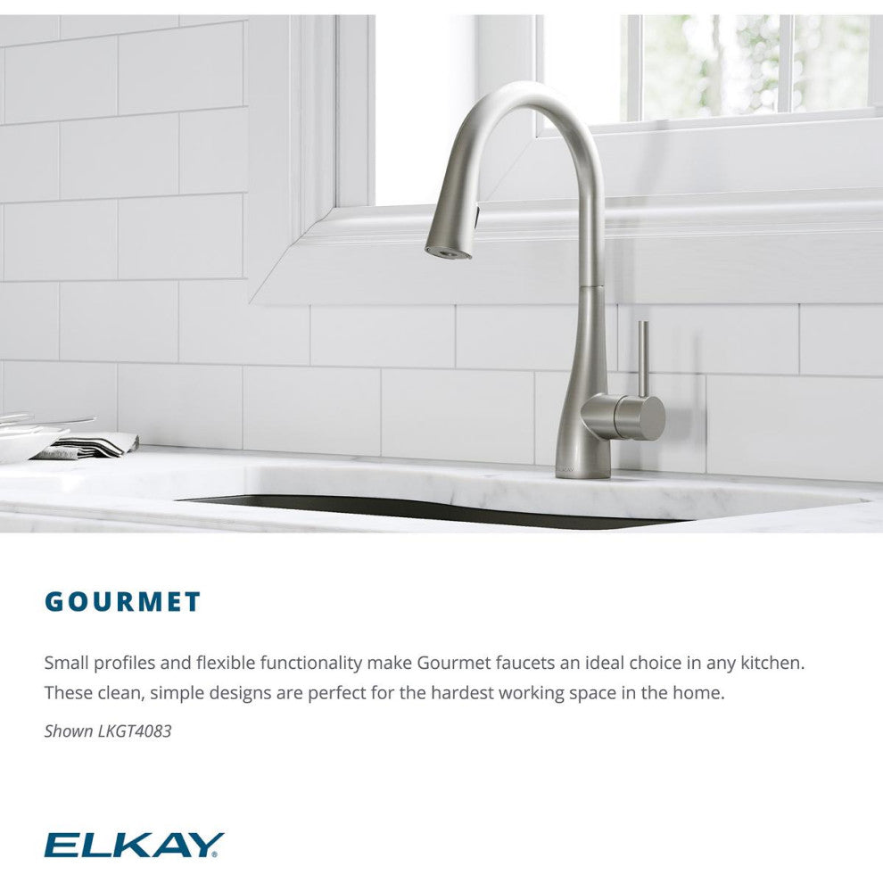 LKGT4083LS Elkay Gourmet Single Hole Kitchen Faucet, Lustrous Steel