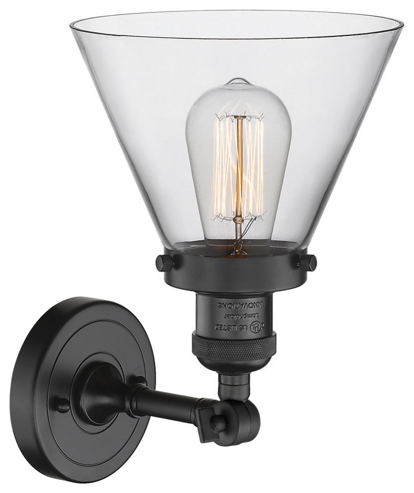 Large Cone 1-Light LED Sconce, Matte Black, Glass: Clear