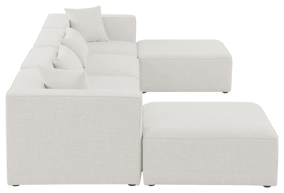 Cube Upholstered Modular Sectional, Cream, 6-Piece: 2 Armless Chair, 2 Corner Chair, 2 Ottoman, Linen Texured Fabric