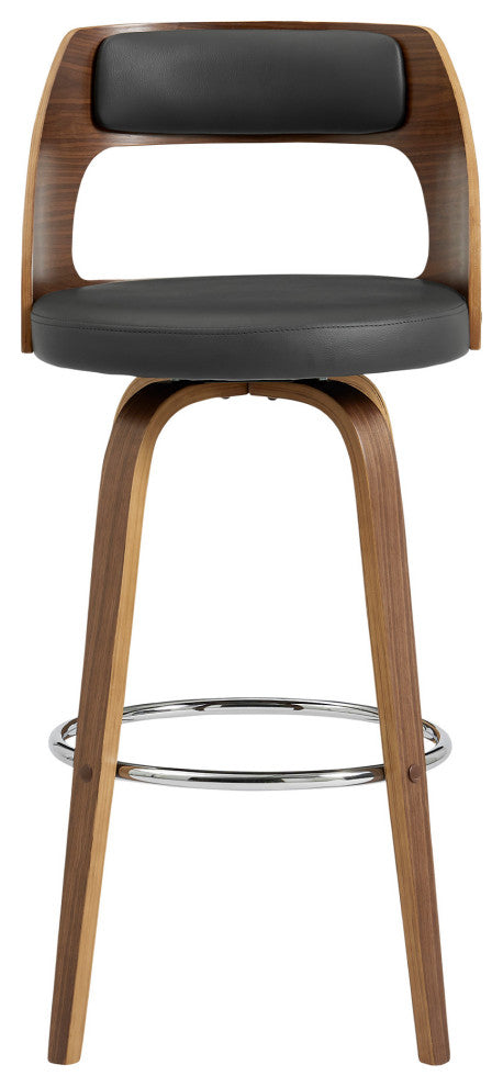 30" Retro Mod Gray Faux Leather and Walnut Swivel Counter Stool