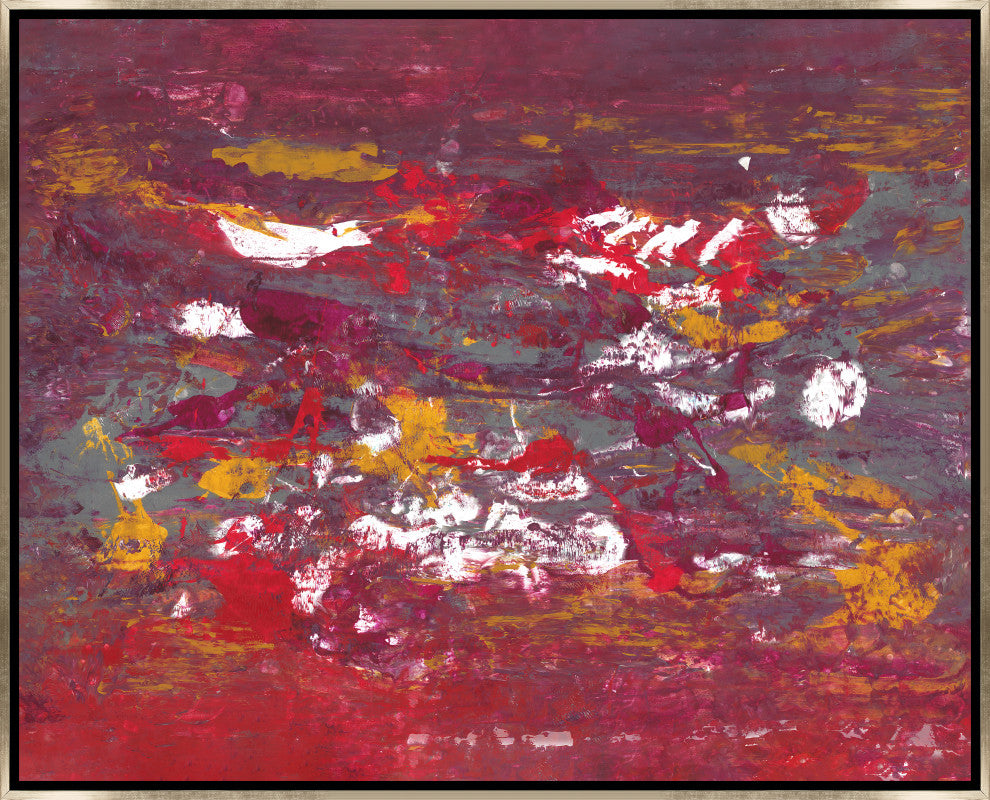 30x24 Deep in Red, Framed Artwork, Silver
