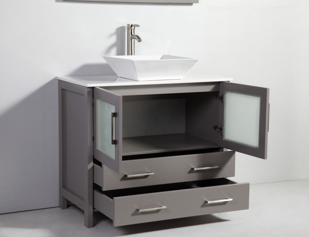 Vanity Art Vanity Set With Vessel Sink, Gray, 84", Standard Mirror