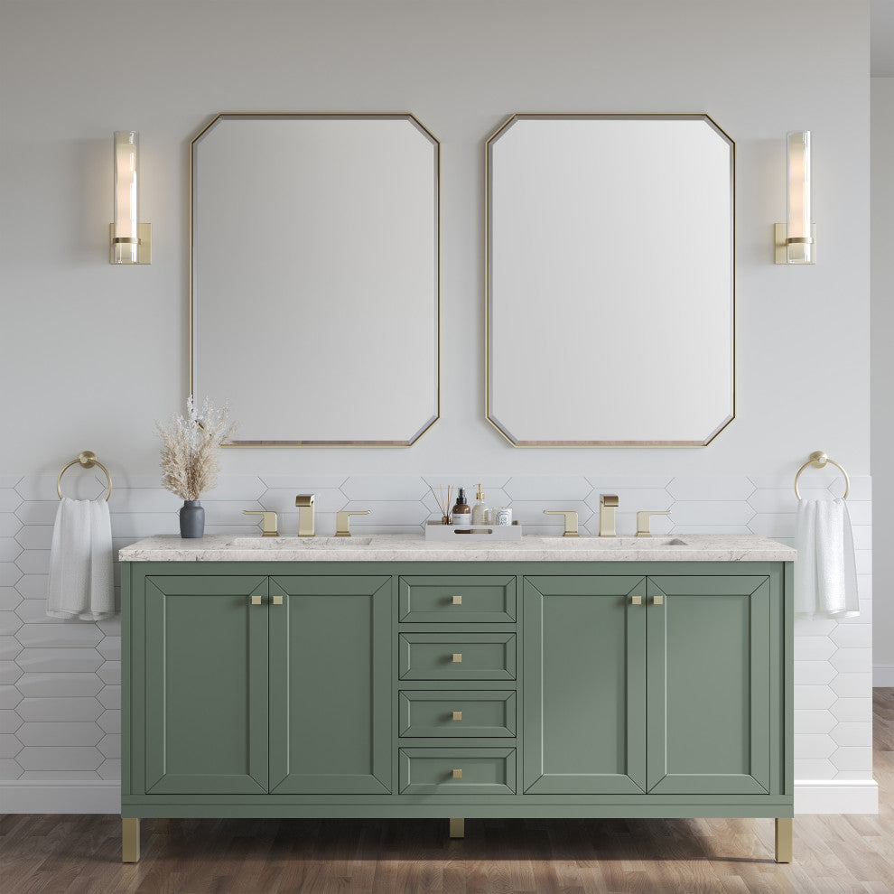 Chicago 72" Double Vanity, Smokey Celadon, Eternal Jasmine Pearl Quartz