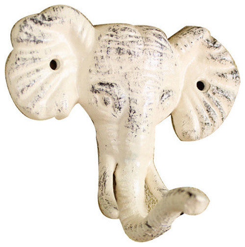 Whitewashed Cast Iron Elephant Hook 5"
