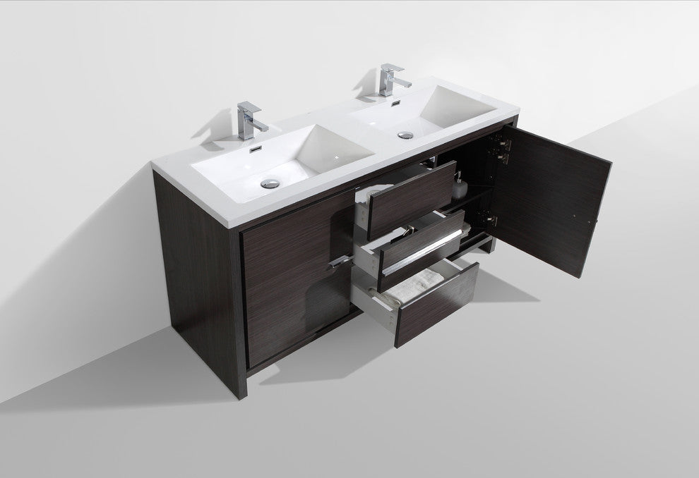 Alma-Allier 59" Gray Freestanding Vanity With Two sinks, Gray