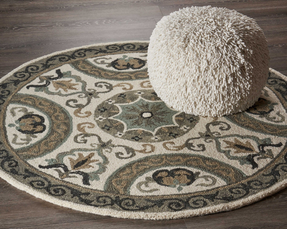 6" Round Gray Ornate Medallion Area Rug