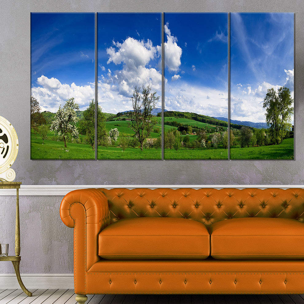 Green Blue Spring Landscape, Photo Canvas Print, 48x28, 4 Panels