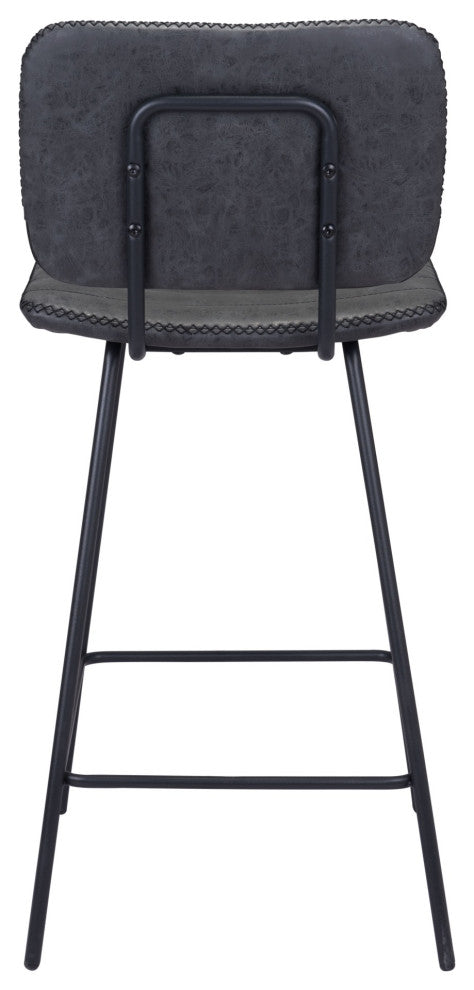 Counter Stool Chair, Set of 2, Faux Vinyl Leather, Steel, Vintage Black, Cafe