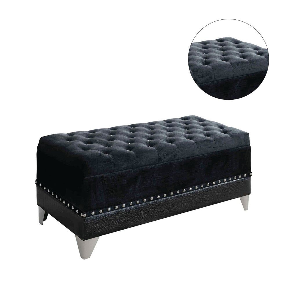 Stroage Bench with Nailhead Trim, Black