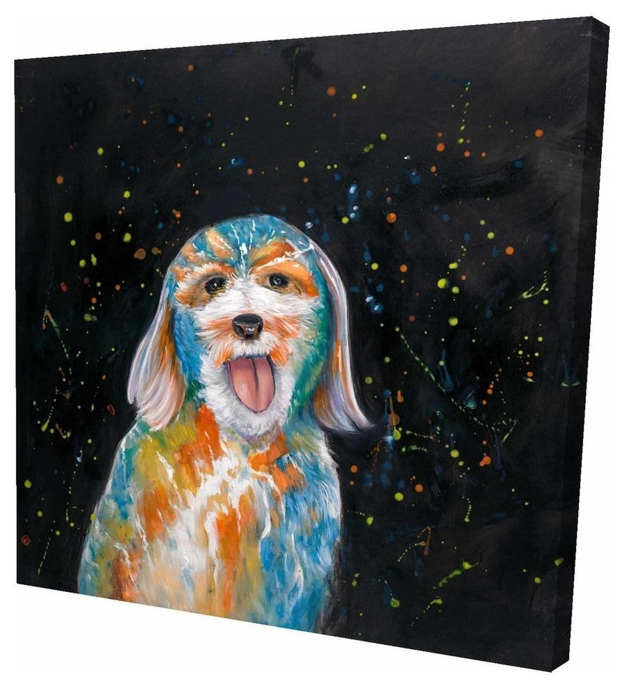 Colorful Labradoodle Dog, Fine Art Gallery Wrapped Canvas, 24"x24"