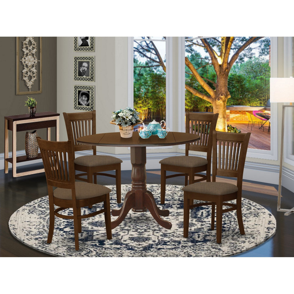5 Pc Set Dinette Table With 2 Drop Leaves And 4 Seat Chairs