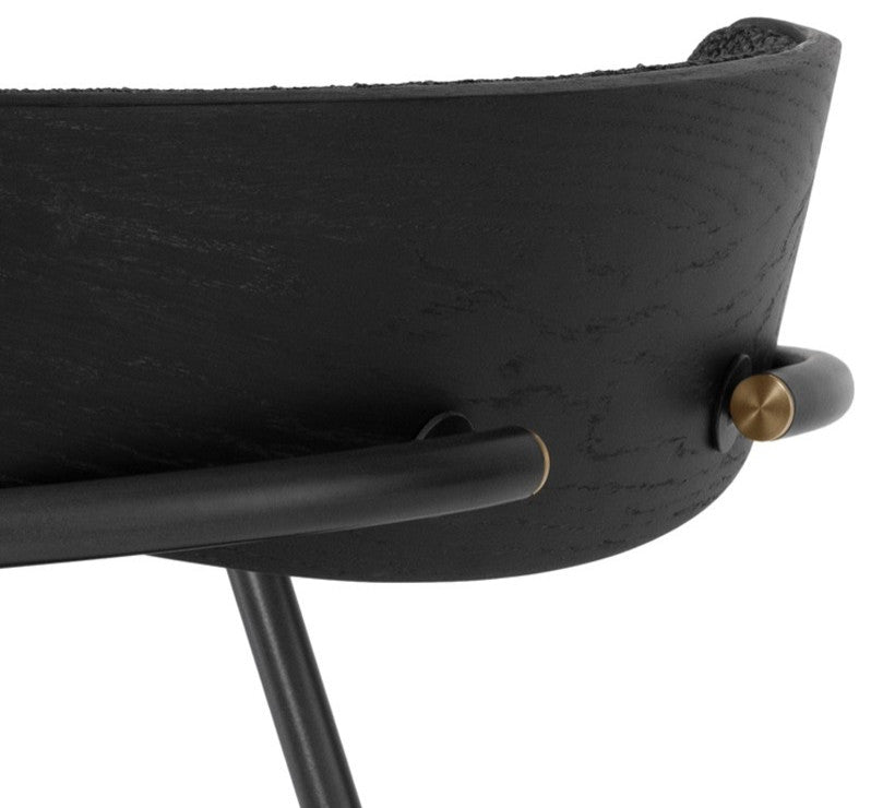 Fabric Counter Stool Black Steel Oak Wood Morden Stool, Activated Charcoal