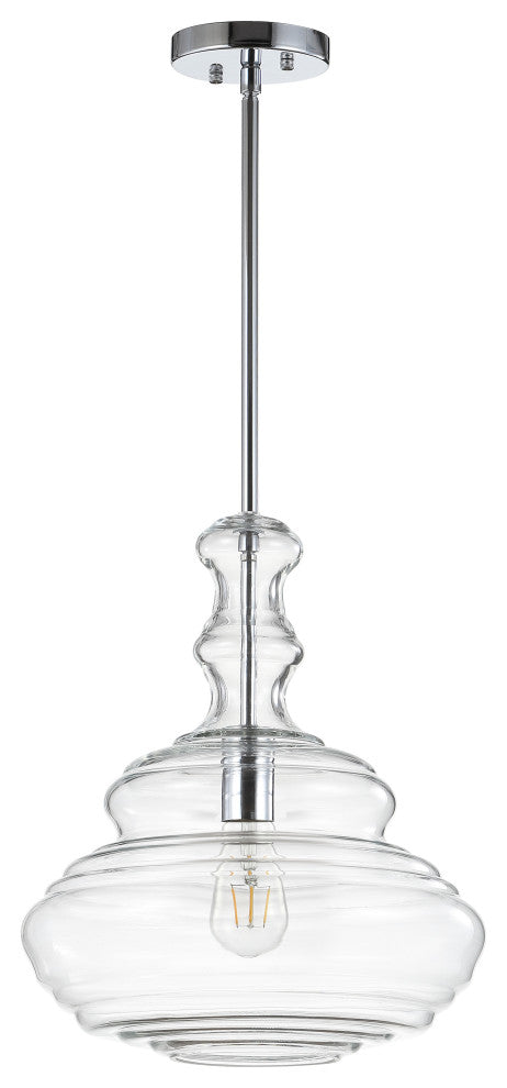 Bettina 13.37" Glass and Metal LED Pendant, Clear, Chrome